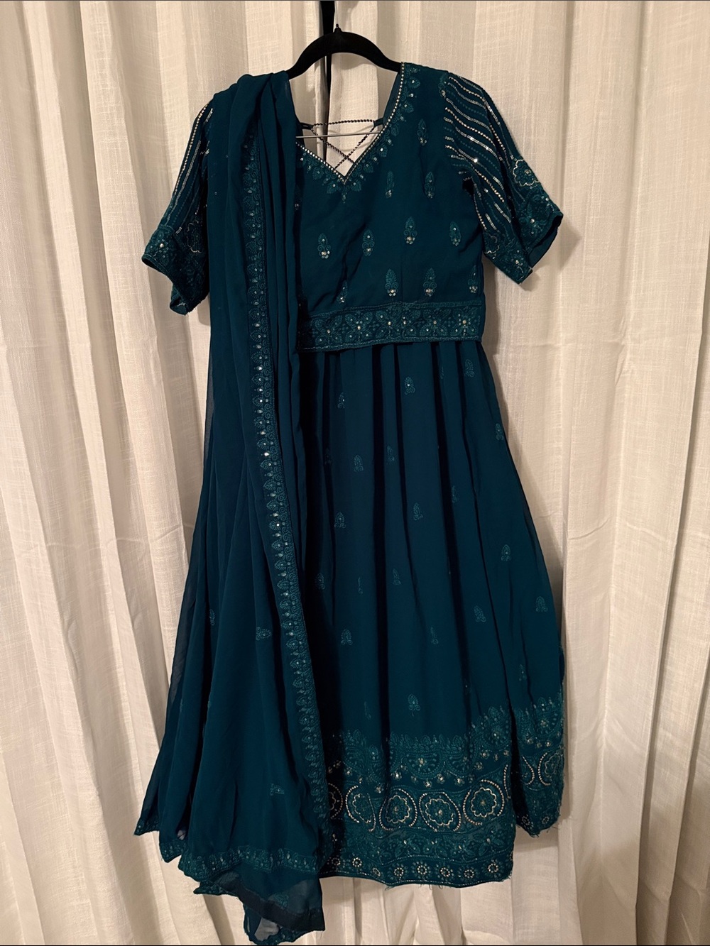 Trendmalls Teal Embellished Anarkali Dress with Dupatta